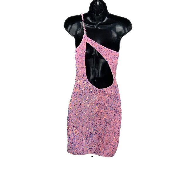 Sequined body con disco mini womens dress small pink cut out back - Picture 1 of 9